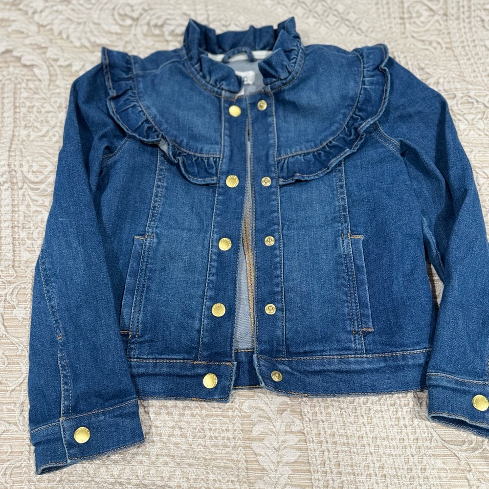 Janie and Jack Ruffled Denim Jacket with Gold Accents
